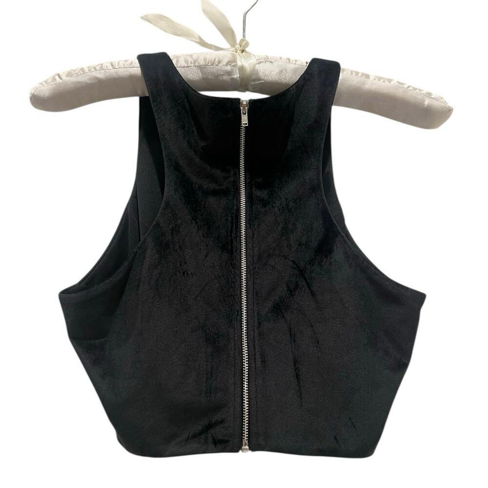 Latiste Black Velvet Rhinestone Cropped Tank Top Festival Gothic Anthro Style - Picture 4 of 9